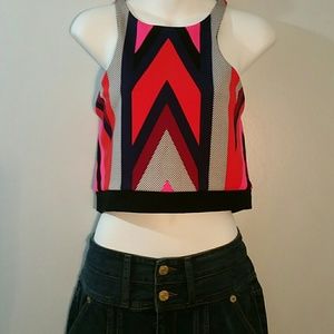 Express Crop Tank Back Zip Sz L Stripe Pattern